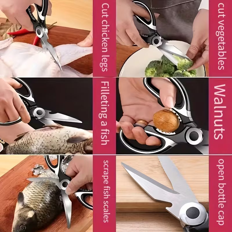 Sharp, durable stainless steel shears – Effortless cutting of chicken, fish, meat, and bones.