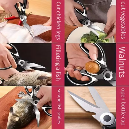 Sharp, durable stainless steel shears – Effortless cutting of chicken, fish, meat, and bones.