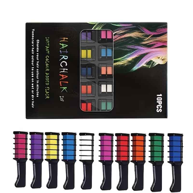 🎨 10 Colors Temporary Hair Color Comb – Easy Wash & Long Lasting