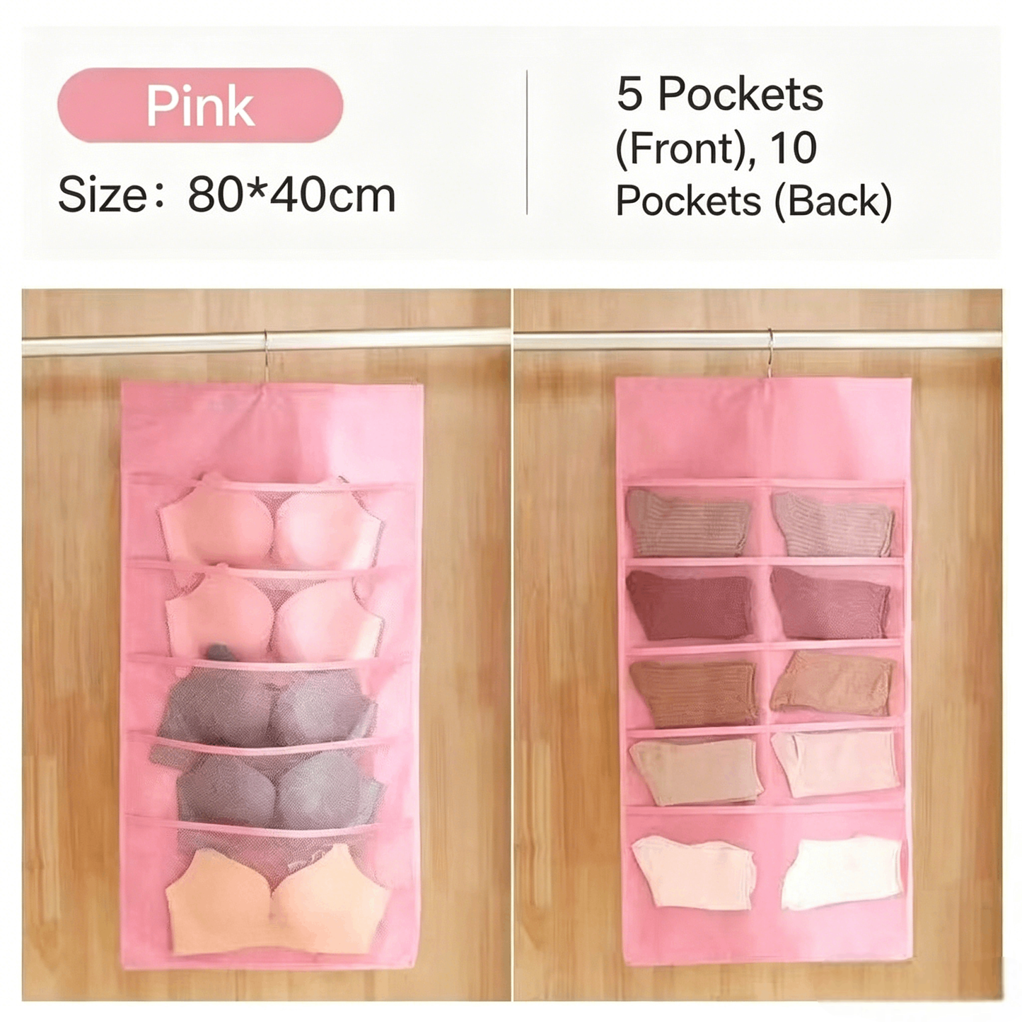 Double-Sided Underwear Hanging Organizer – Large Capacity, Holds Bras, Socks & Underwear, Space-Saving for Closet