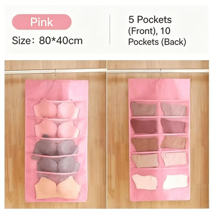 Double-Sided Underwear Hanging Organizer – Large Capacity, Holds Bras, Socks & Underwear, Space-Saving for Closet