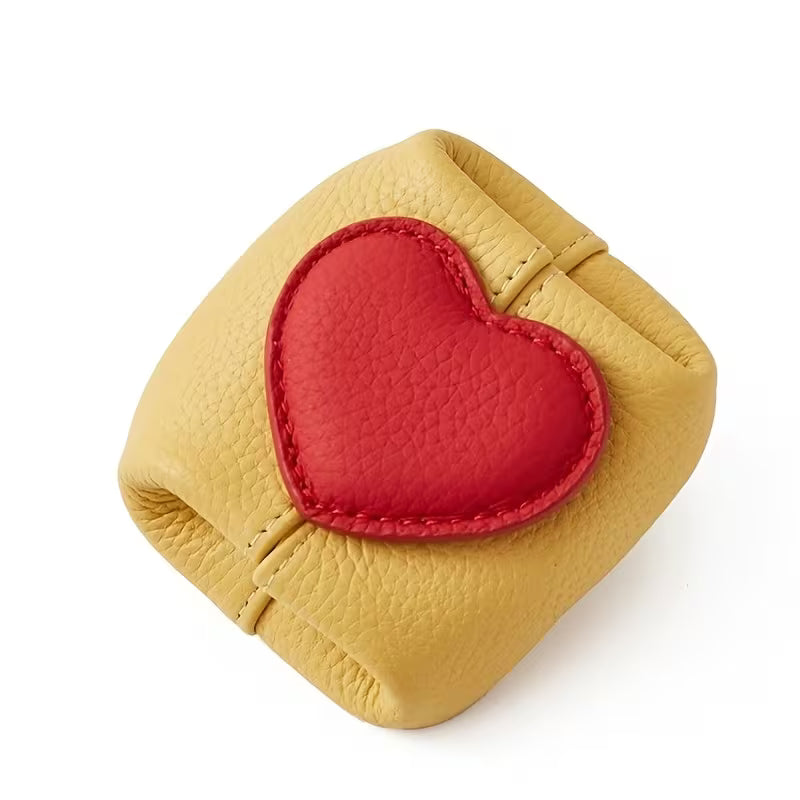 Genuine Leather Heart-Shaped Mini Storage Bag, Coin Purse