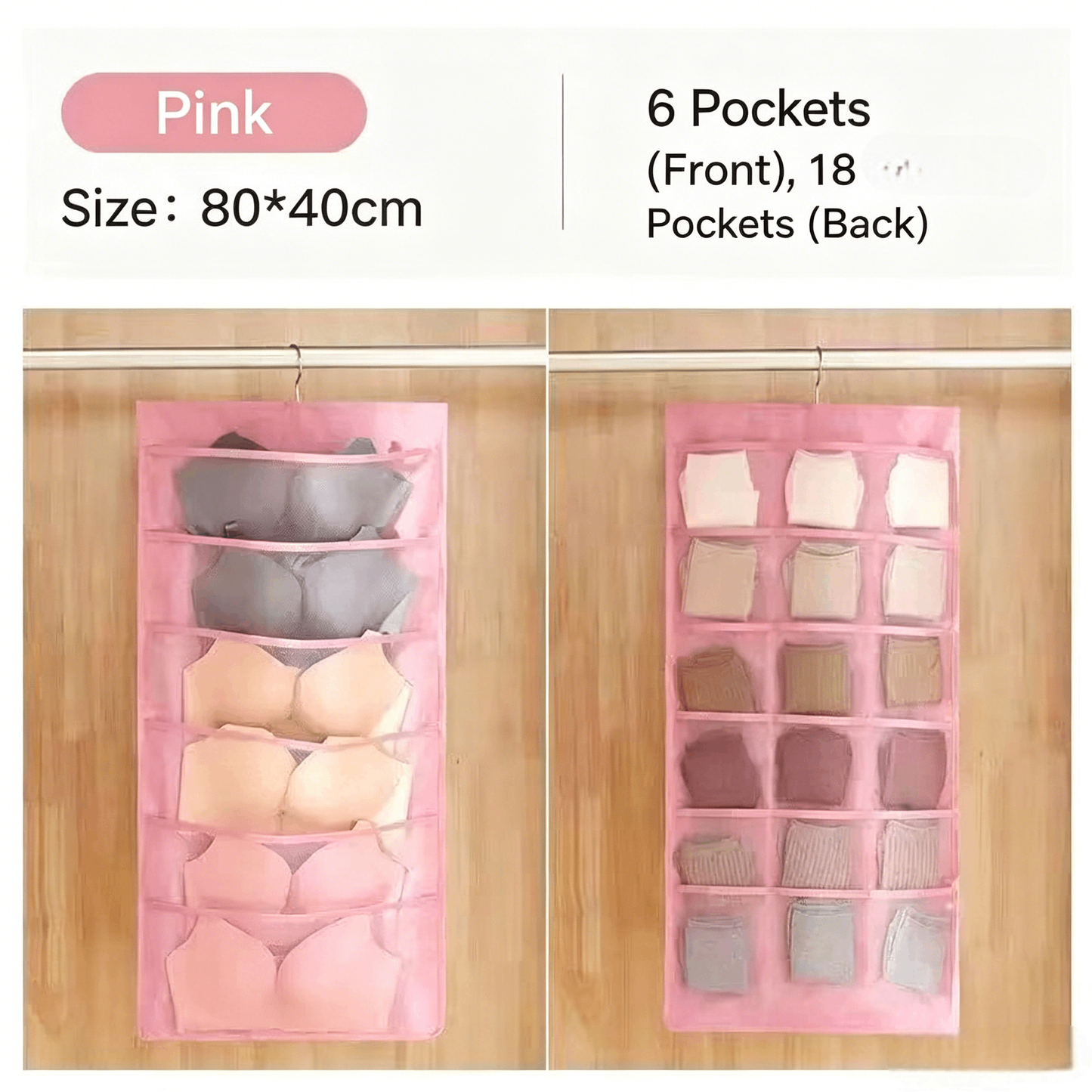 Double-Sided Underwear Hanging Organizer – Large Capacity, Holds Bras, Socks & Underwear, Space-Saving for Closet