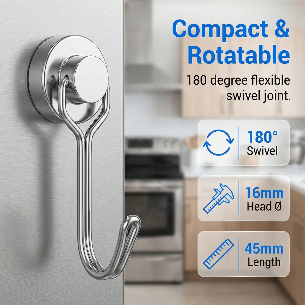 🧲Upgraded Magnetic Hook – 15kg Capacity, 360° Swivel, No-Drill