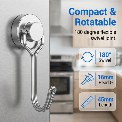 🧲Upgraded Magnetic Hook – 15kg Capacity, 360° Swivel, No-Drill