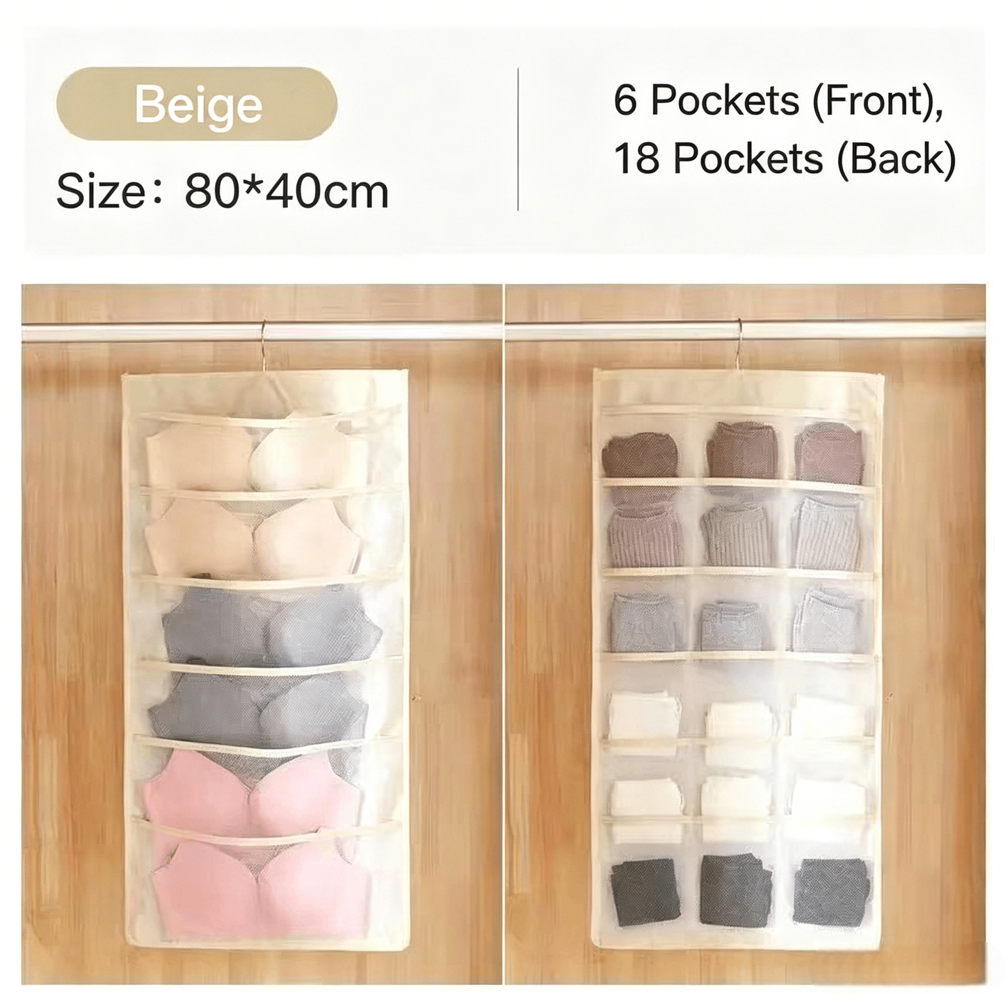 Double-Sided Underwear Hanging Organizer – Large Capacity, Holds Bras, Socks & Underwear, Space-Saving for Closet