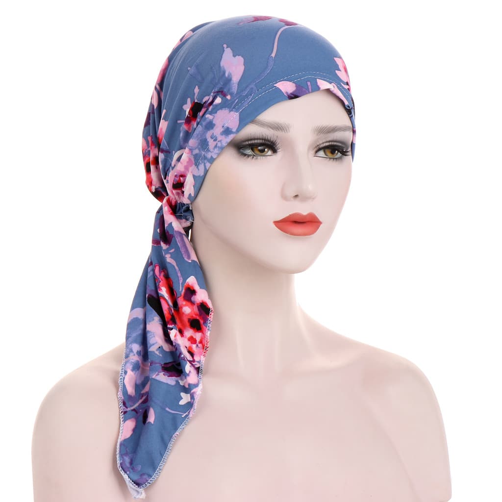 🌸Women's Floral Pre-Tied Head Scarf Turban – Dual Tails Design, Can Be Worn as Wig, Soft & Elastic, Ready-to-Wear
