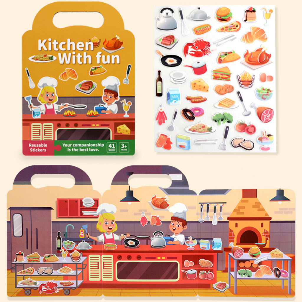 Children's reusable sticker book with waterproof double-sided design