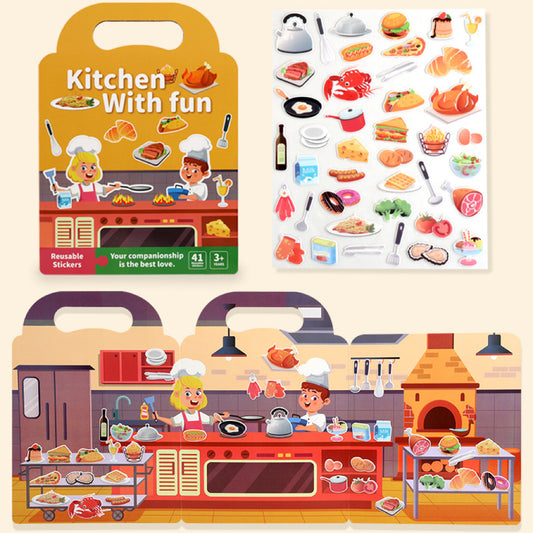 Children's reusable sticker book with waterproof double-sided design