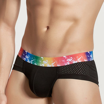 Men's Sexy Low Waist Color Edge Breathable Mesh Briefs