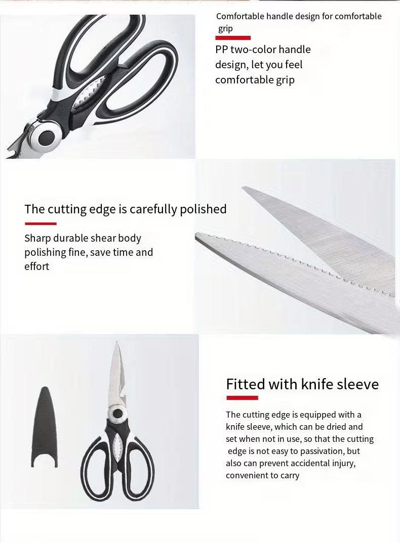 Sharp, durable stainless steel shears – Effortless cutting of chicken, fish, meat, and bones.