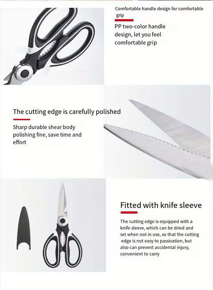Sharp, durable stainless steel shears – Effortless cutting of chicken, fish, meat, and bones.