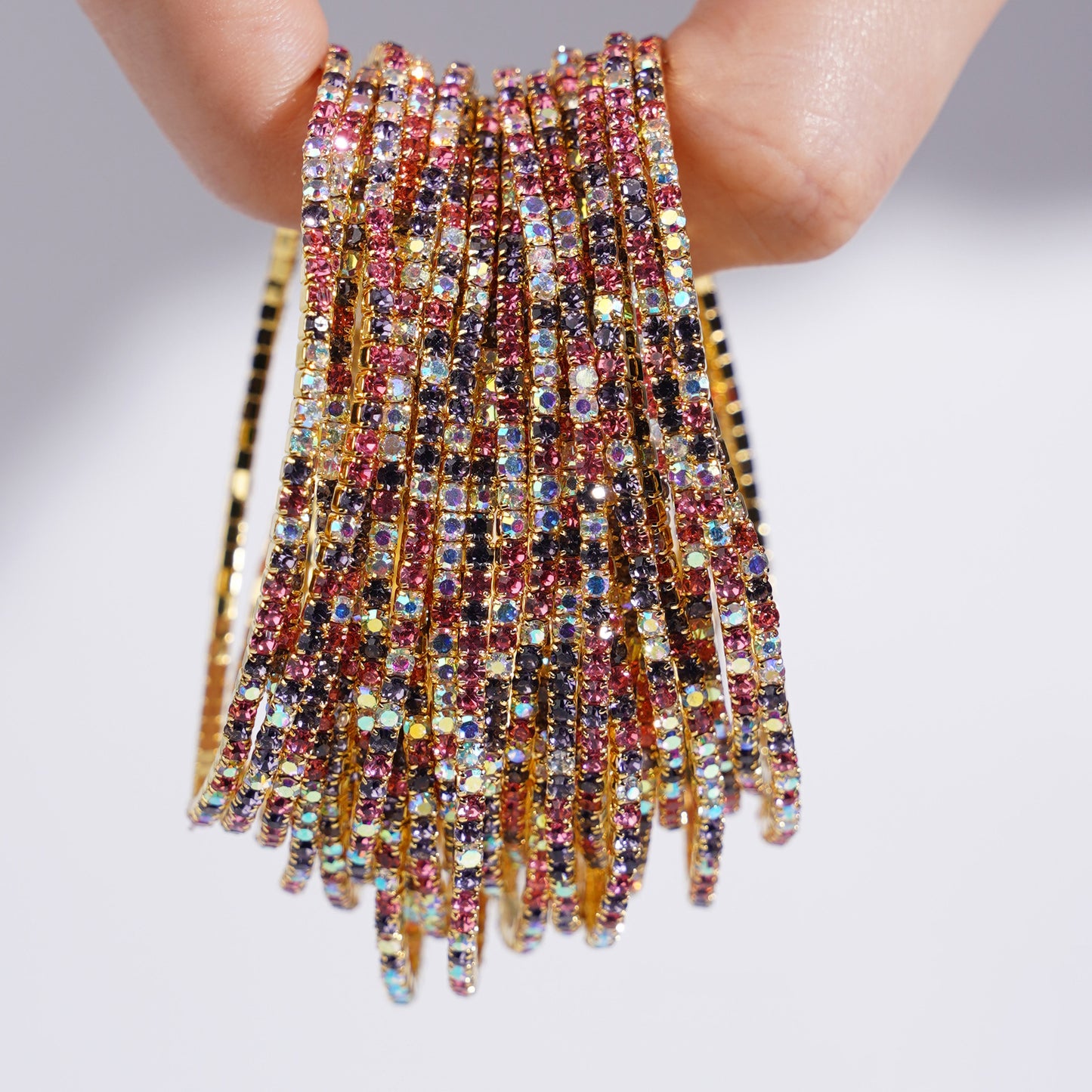 Rhinestone-encrusted elastic bracelet, colored rhinestone bracelet