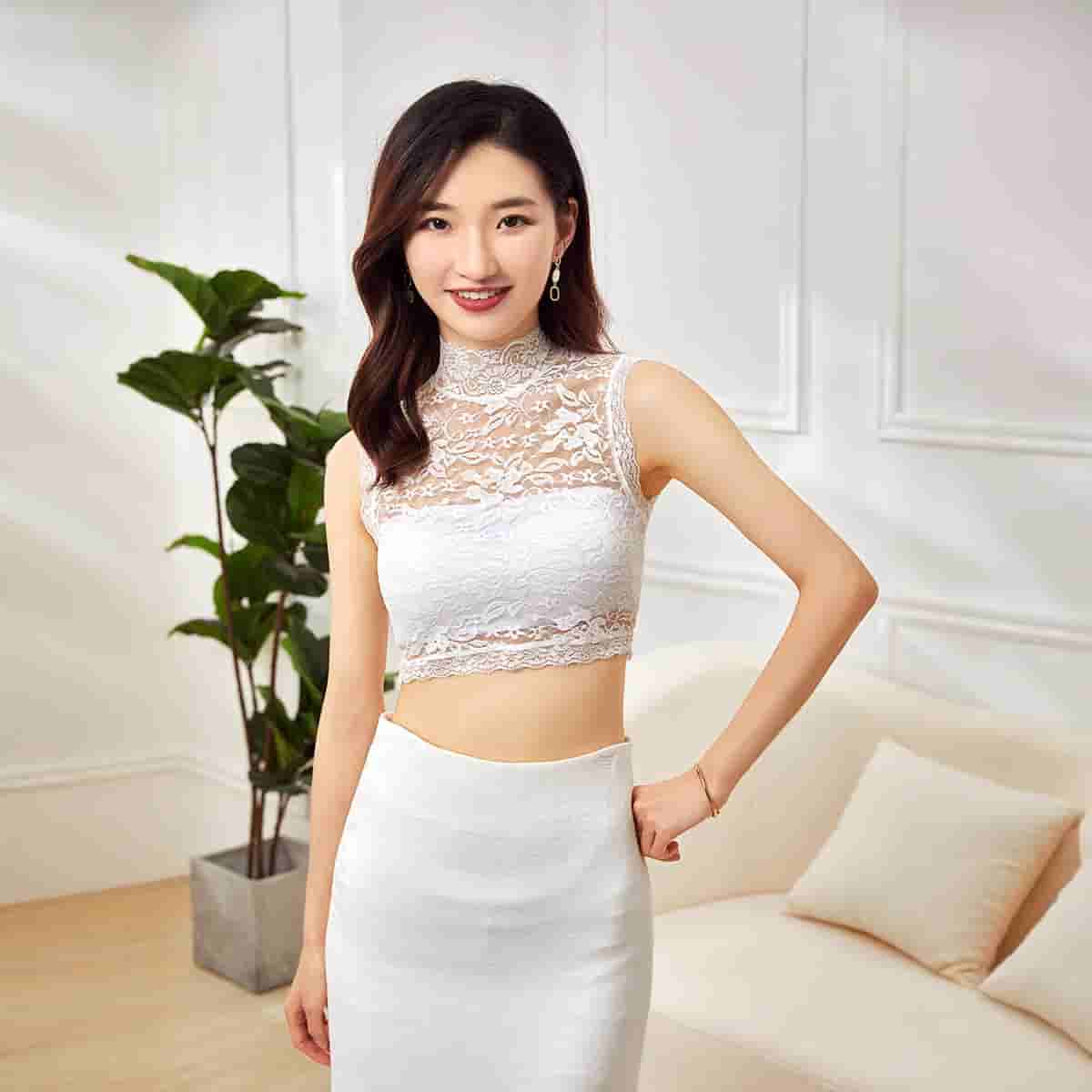 👗Mock Turtleneck Lace Camisole – Sleeveless Mesh Top, Sexy Summer Innerwear
