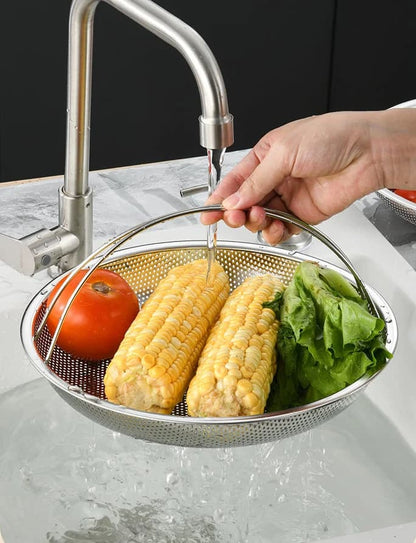 All-In-One Stainless Steel Steamer & Fry Basket – Portable with Handle & Feet, Steaming & Frying in One Basket