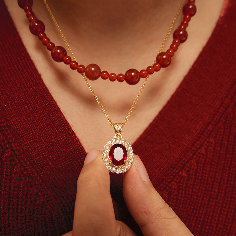 【Banquet Exclusive】Vintage-inspired, Delicate Luxury Elegant Sparkling Micro-paved Ruby Necklace