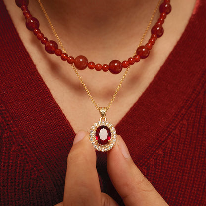 【Banquet Exclusive】Vintage-inspired, Delicate Luxury Elegant Sparkling Micro-paved Ruby Necklace