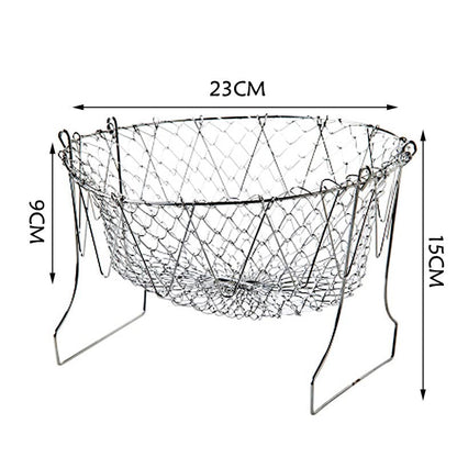 Stainless Steel Folding Fry Basket - Multi-Function Kitchen Strainer for Frying