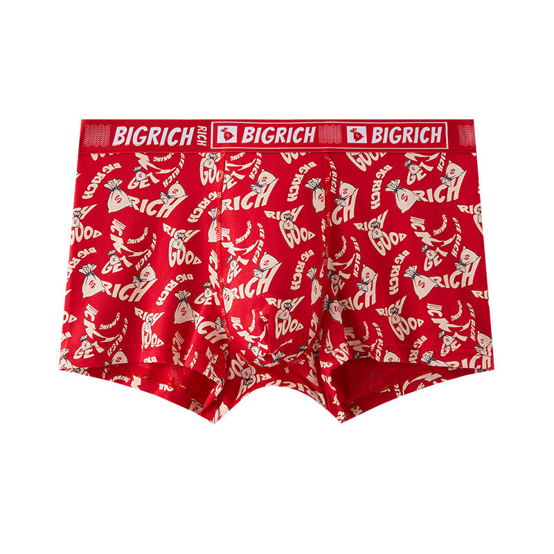 Bright Red Printed Skin-Friendly Antibacterial Men's Underwear