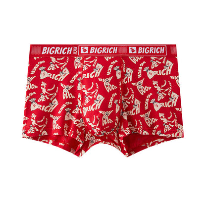Bright Red Printed Skin-Friendly Antibacterial Men's Underwear