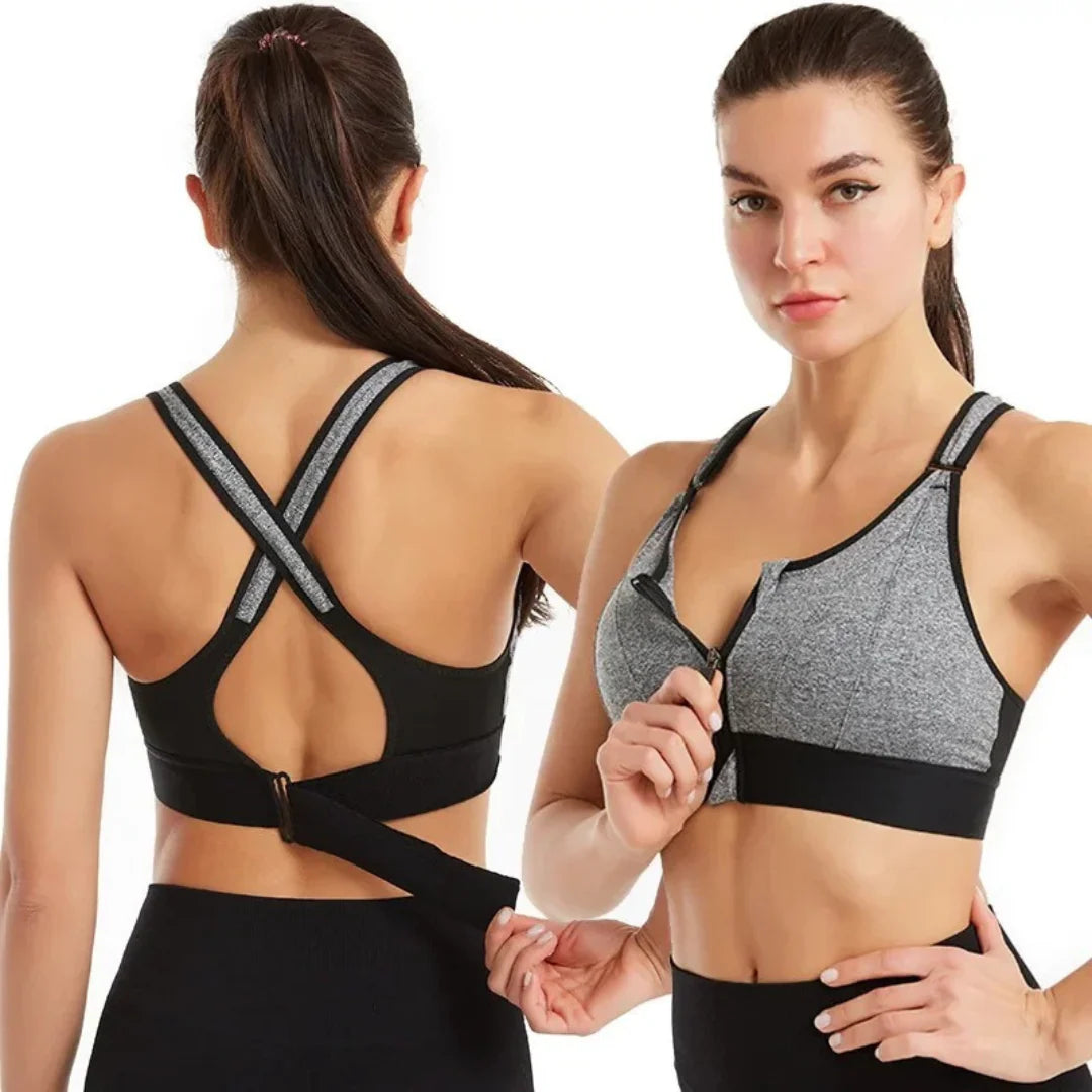 Adjustable front zip sports bra