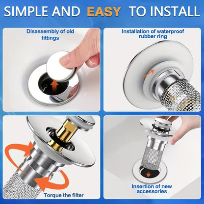 Stainless Pop-Up Sink Drain Filters with Removable Baskets