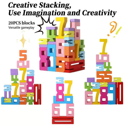 Wooden Number Building Block, Creative Montessori Stacking Toys