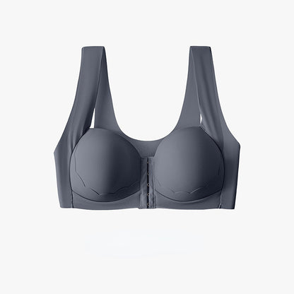 Women’s Wireless Solid Color Front Closure Bra with Shell Pattern Trim