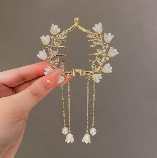 Diamond and Pearl Inlaid Hair Clutch, Elegant Updo Hair Accessory