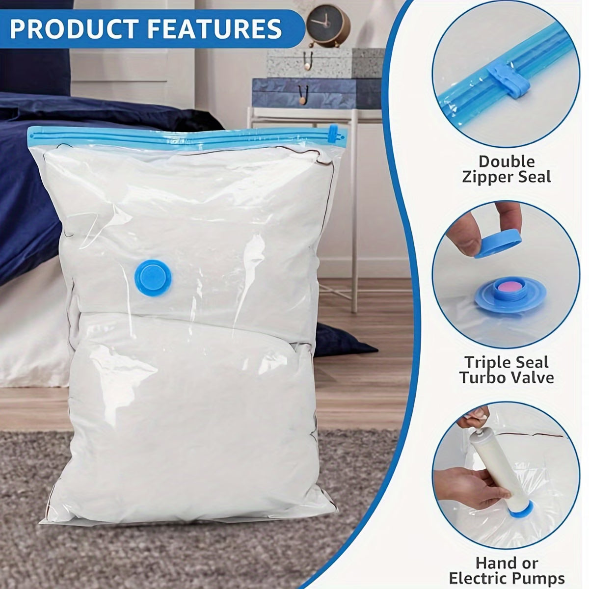 High Quality——Vacuum Storage Compression Bags (with Manual Air Pump), Dustproof & Moisture-Resistant—Save Home Space