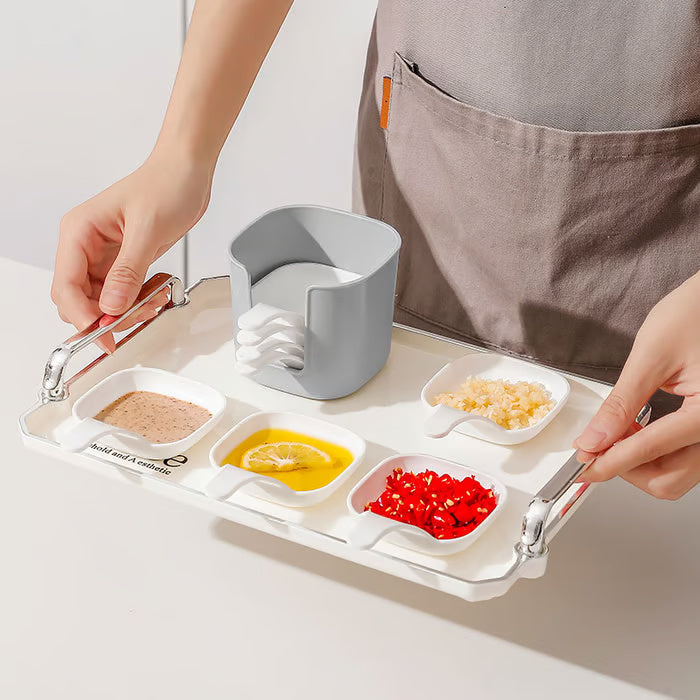 🍛4-Pack Dip Plates with Sauce Holder – Non-Slip & Stable, Perfect for Curry Dips, Fried Snacks & Street Food, Family Gatherings