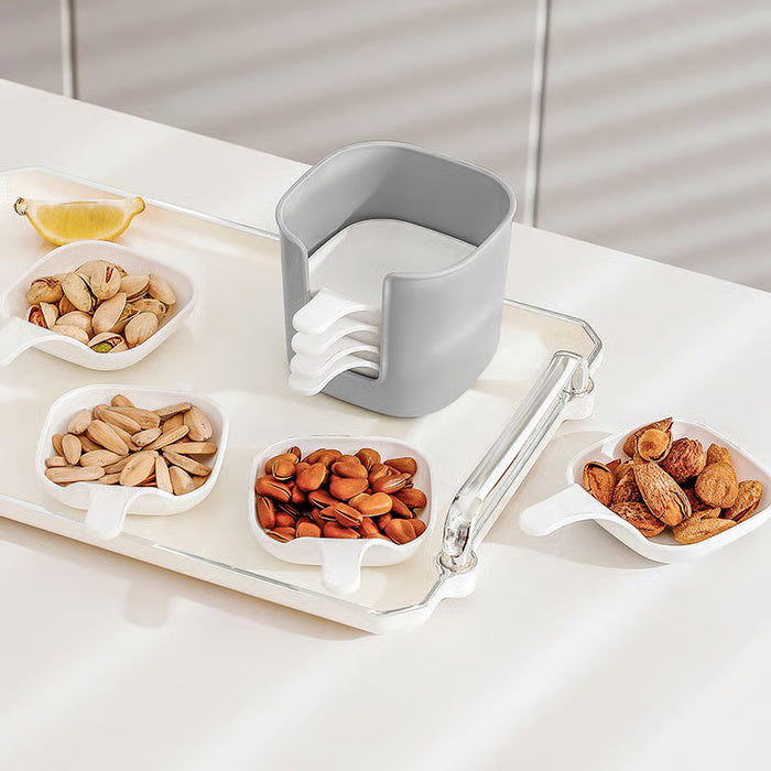 🍛4-Pack Dip Plates with Sauce Holder – Non-Slip & Stable, Perfect for Curry Dips, Fried Snacks & Street Food, Family Gatherings