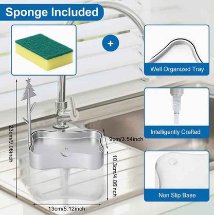 Kitchen Soap Dispenser Brush – Built-in Sponge & Scrubber, Press to Dispense Liquid