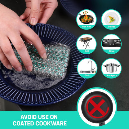 Cast Iron Scrubber – Chainmail Scrubber with Silicone Core for Skillet, Pan, Dutch Oven