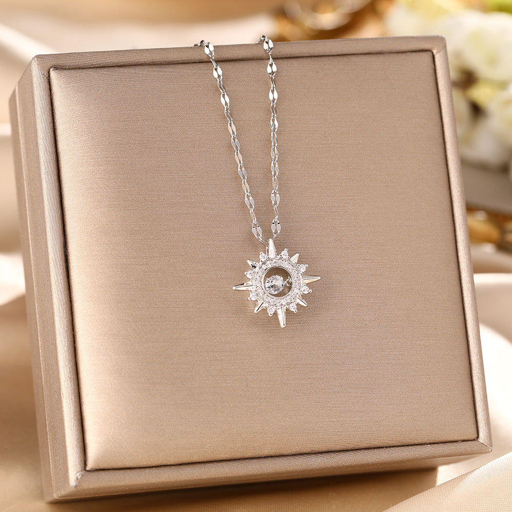 Micro-Paved Full Diamond Beating Heart Titanium Steel Necklace