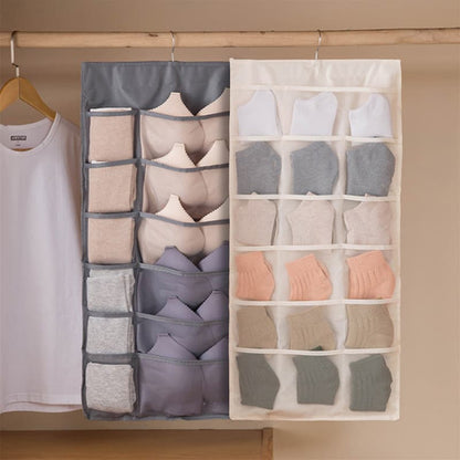 Double-Sided Underwear Hanging Organizer – Large Capacity, Holds Bras, Socks & Underwear, Space-Saving for Closet