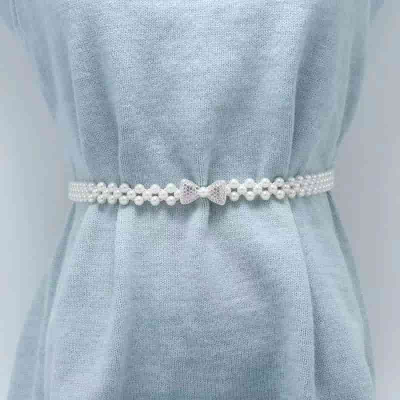 💎French Style Crystal & Pearl Waist Chain – Floral Elastic Belt, Dress Decorative Waistband, Adjustable & Elegant