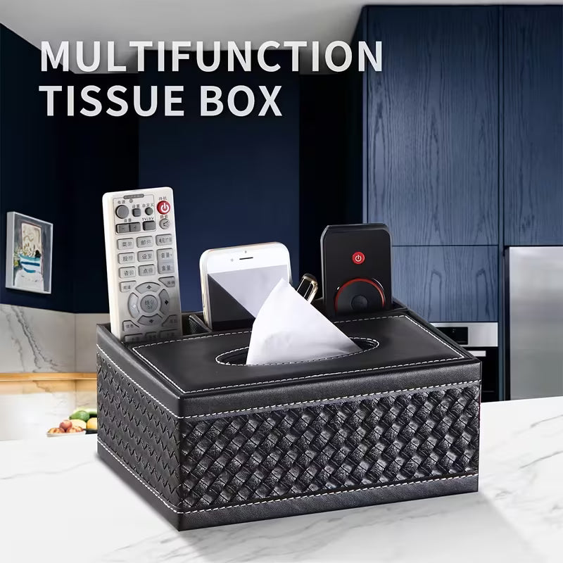 Multi-Functional Tissue & Remote Control Organizer Box with 4 Compartments