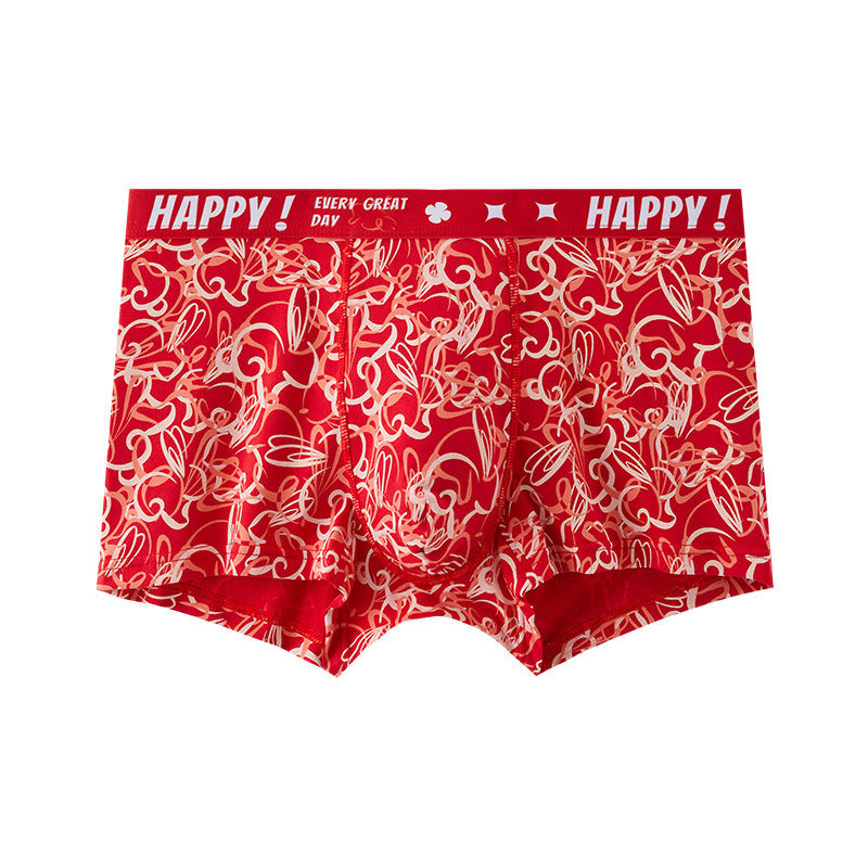 Bright Red Printed Skin-Friendly Antibacterial Men's Underwear