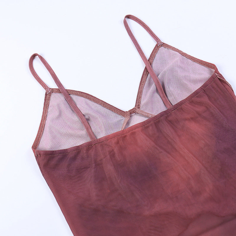 Sexy V - neck ruffled spaghetti - strap top
