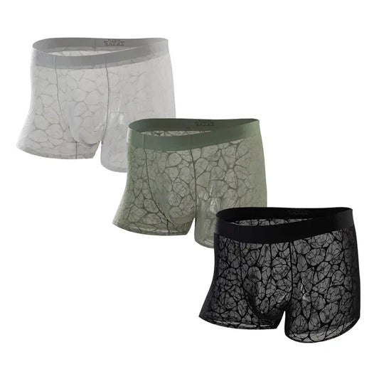 Men's Ultra-Thin Lace Mesh Boxer Briefs 3-Pack
