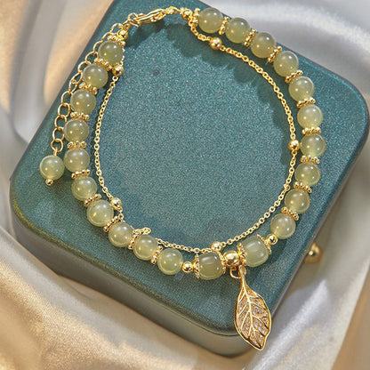 Hetian Jade Gold Leaf Bracelet