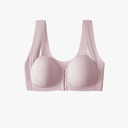 Women’s Wireless Solid Color Front Closure Bra with Shell Pattern Trim