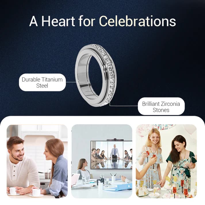 Titanium Steel Spinner Ring – Rotatable with Zirconia, Unisex Stress Relief Ring