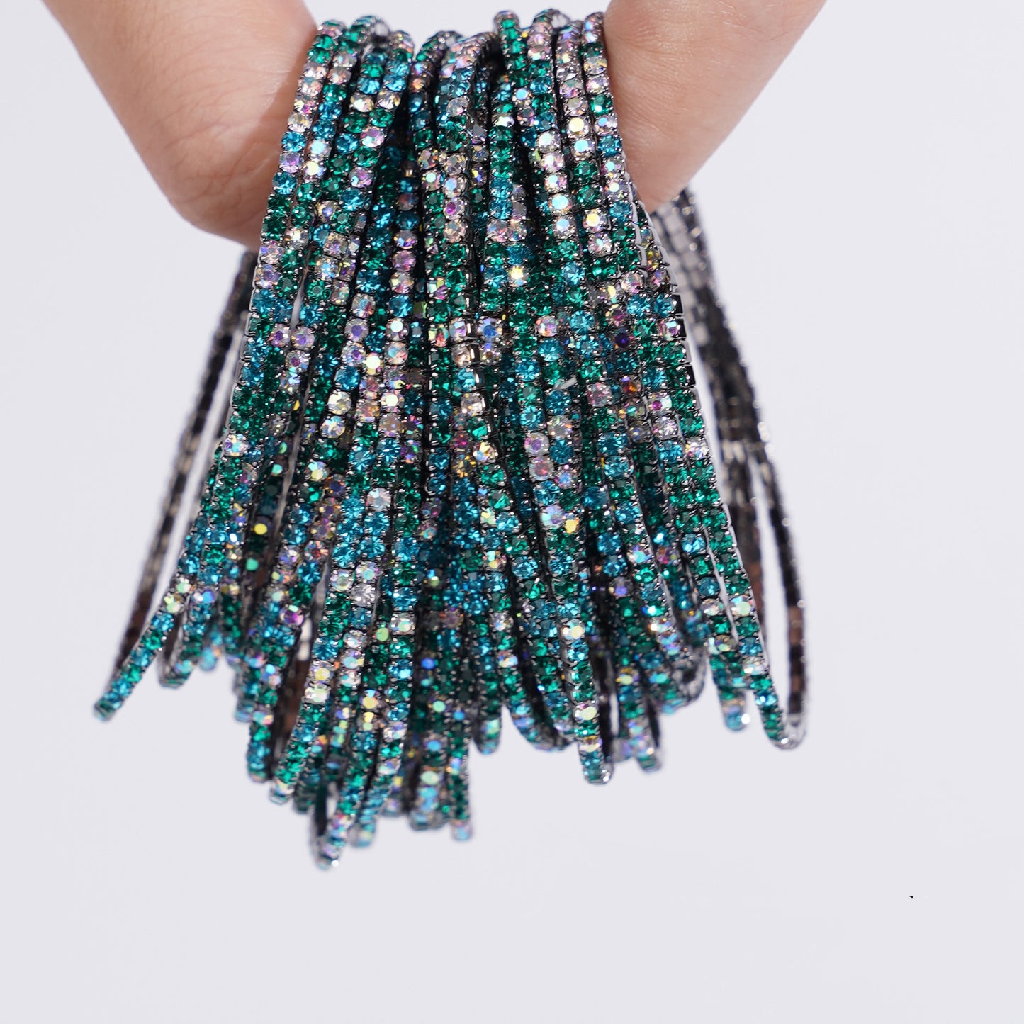 Rhinestone-encrusted elastic bracelet, colored rhinestone bracelet