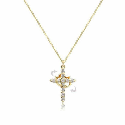 Paved Cross Rotated Crown Necklace
