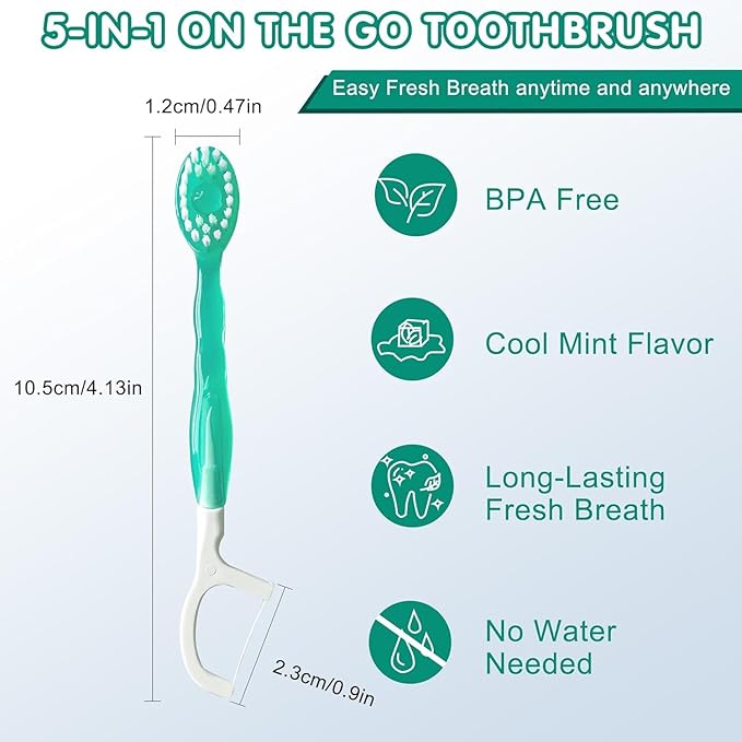 5 in 1 Mini Toothbrush & Floss & Tongue Scraper & Toothpick Set