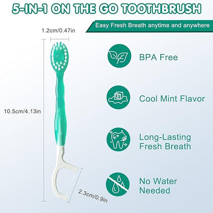 5 in 1 Mini Toothbrush & Floss & Tongue Scraper & Toothpick Set