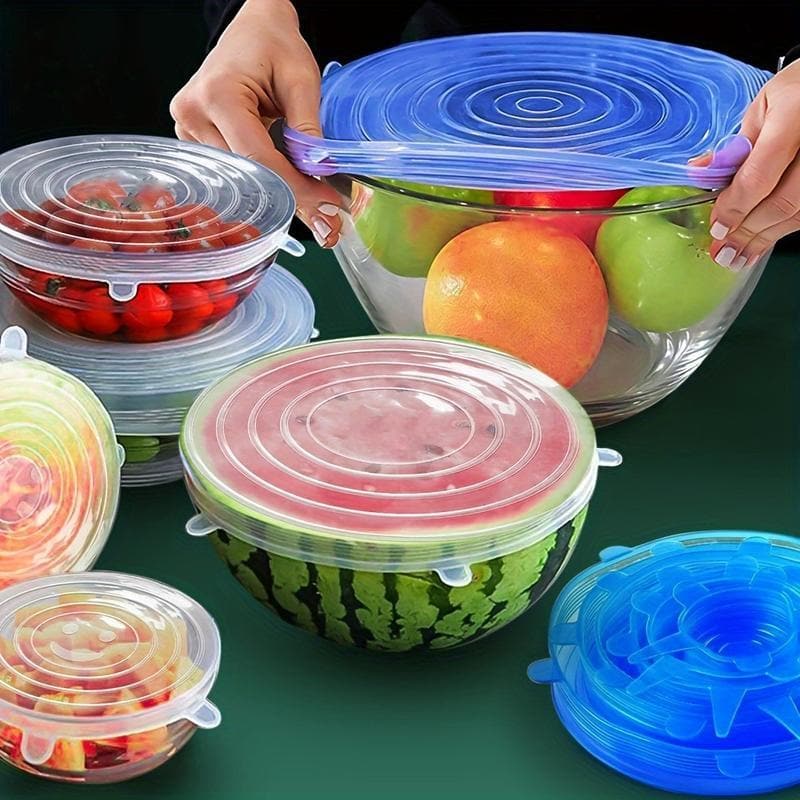 Multifunctional Silicone Food Storage Lids – Airtight & Leak-Proof, Heat & Cold Resistant, 6-Piece Set