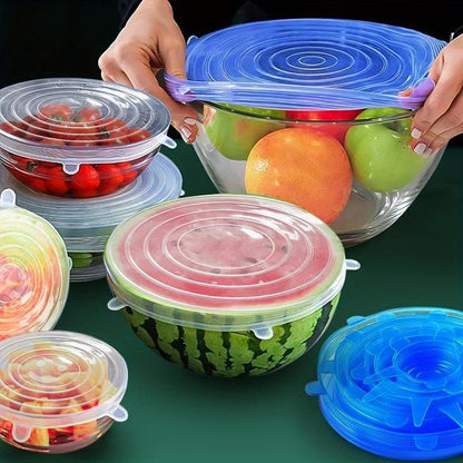 Multifunctional Silicone Food Storage Lids – Airtight & Leak-Proof, Heat & Cold Resistant, 6-Piece Set